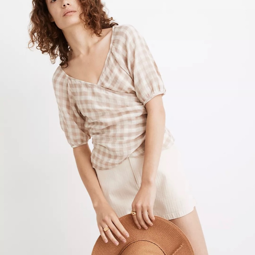 NWOT Madewell XS Sweetheart Wrap Top in Gingham Check